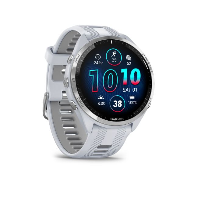 Garmin Forerunner 965 ceas multisport GPS AMOLED - argintiu titan curea albă