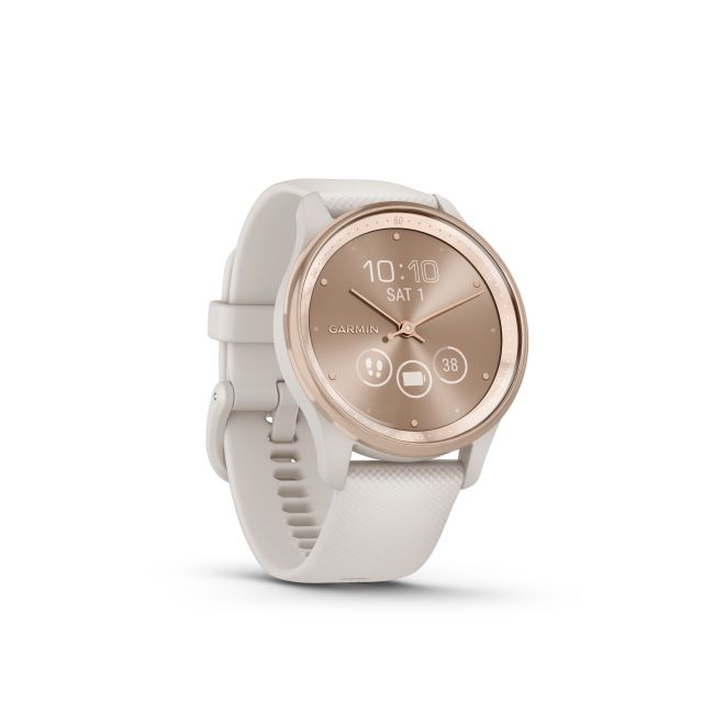 Garmin - vivomove Trend - Ramă Peach Gold din oţel inoxidabil - carcasă Ivory - curea din silicon