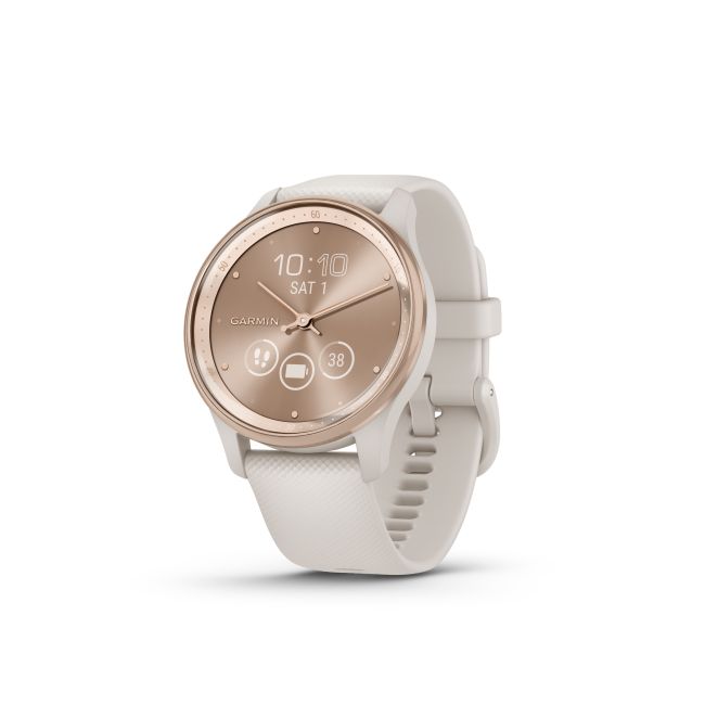 Garmin - vivomove Trend - Ramă Peach Gold din oţel inoxidabil - carcasă Ivory - curea din silicon