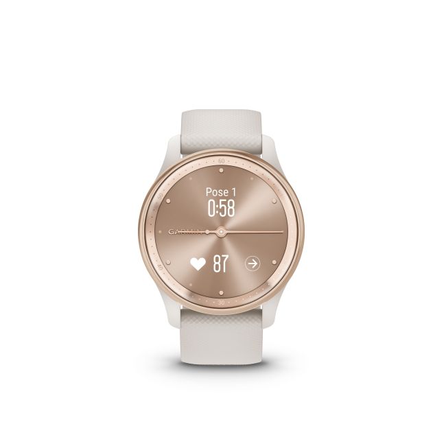 Garmin - vivomove Trend - Ramă Peach Gold din oţel inoxidabil - carcasă Ivory - curea din silicon