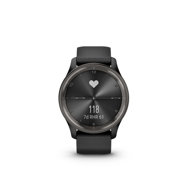 Garmin - vivomove Trend - Ramă Neagra din oţel inoxidabil - carcasa neagra - bratara silicon neagra