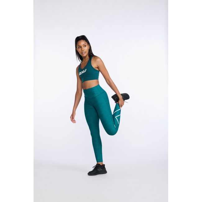 2XU - colanti compresie lungi femei Motion Print Mid Rise Compression Tights - verde inchis deep jade marled
