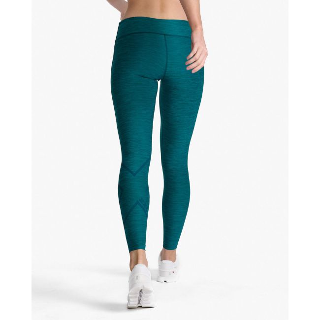 2XU - colanti compresie lungi femei Motion Print Mid Rise Compression Tights - verde inchis deep jade marled