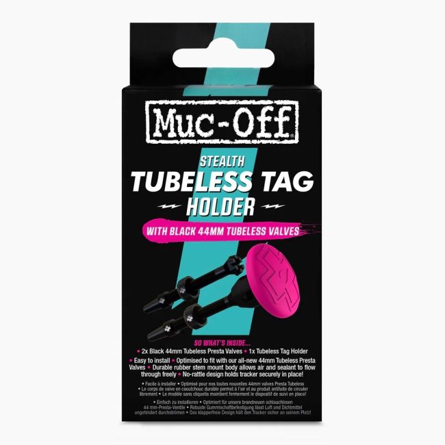 Muc-Off - Valva tubeless 44mm cu suport accesoriu localizare GPS bicicleta Stealth Tubeless Tag Holder
