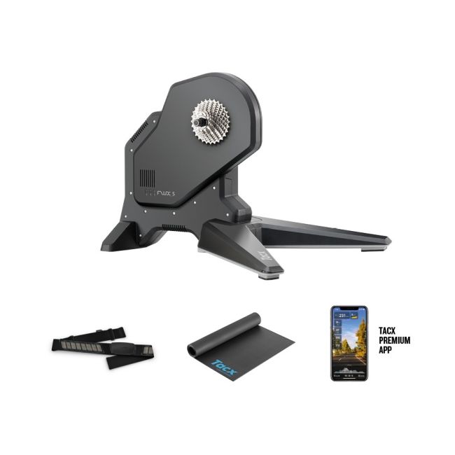 Tacx - Pachet produse home trainer smart direct drive Tacx Flux S pentru antrenamente indoor + centura HRM-Dual + Trainer Mat + abonament Tacx Premium 6 luni