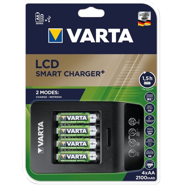 Varta - incarcator acumulatori LCD Smart Charger+ cu baterii incluse 4 x AA 2100 mAh