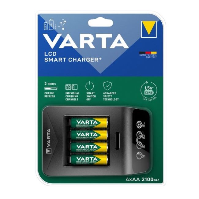 Varta - incarcator acumulatori LCD Smart Charger+ cu baterii incluse 4 x AA 2100 mAh