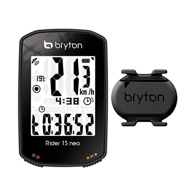 Bryton - ciclocomputer Rider 15 NEO cu senzor de cadenta (pachet produse) - negru