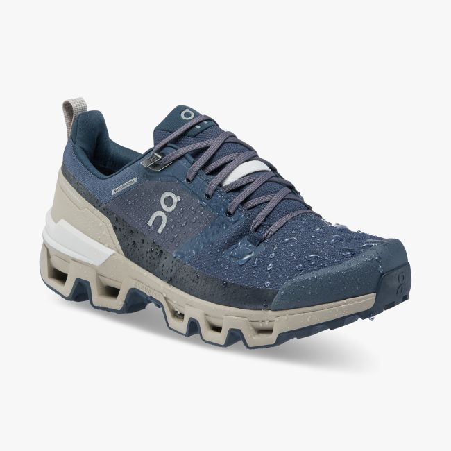 On Cloudwander Waterproof - pantofi alergare pentru femei - albastru navy maro deshis desert