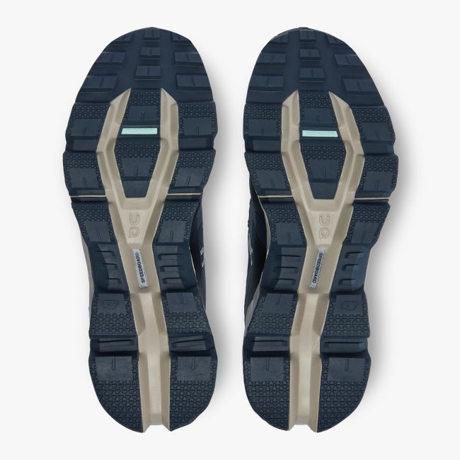 On Cloudwander Waterproof - pantofi alergare pentru femei - albastru navy maro deshis desert