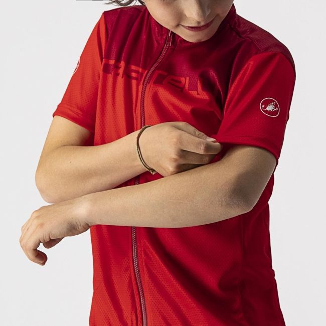 Tricou cu maneca scurta Castelli Neo Prologo, pentru copii, Rosu/Visiniu, 4A