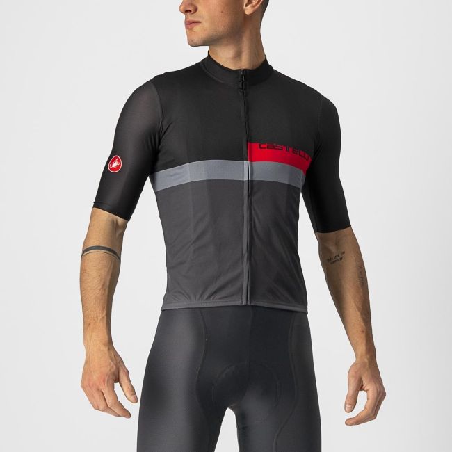 Castelli - Tricou ciclism barbati maneca scurta A Blocco - Negru Antracit Rosu