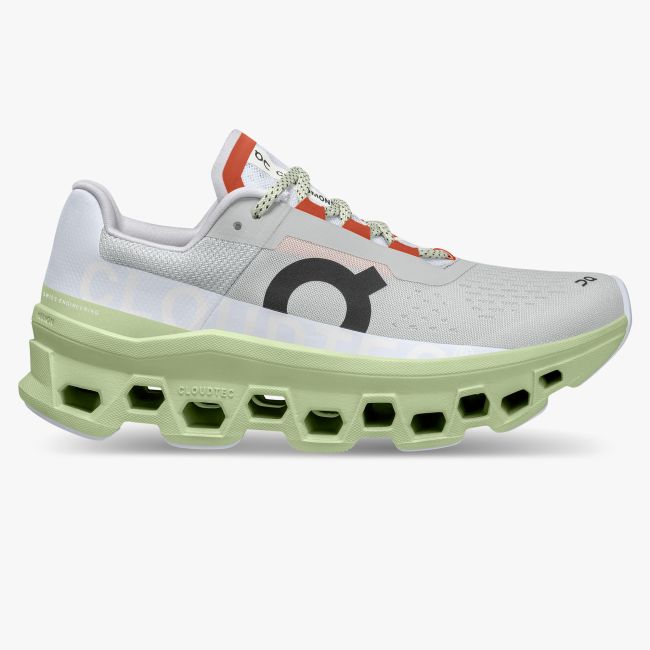 On Cloud Cloudmonster - pantofi alergare pentru femei - gri deschis Glacier verde Meadow