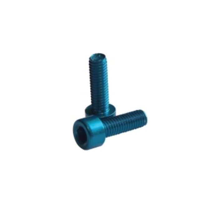 Suruburi de aluminiu pt bidonas cadru Fibrax FCM1002, pas M5 x 15mm lungime, ultra-usoare, anodizate Albastre, blister 2buc