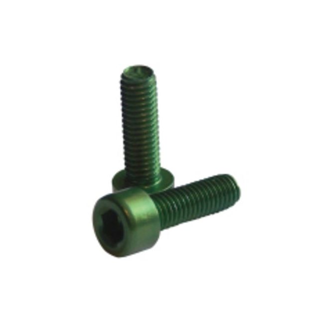 Suruburi de aluminiu pt bidonas cadru Fibrax FCM1003, pas M5 x 15mm lungime, ultra-usoare, anodizate Verzi, blister 2buc