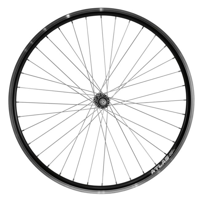 Roata Bicicleta Fata Atlas 26  , 559X18, Alu Profil Dublu Culoare Negru, Cnc, Spite Otel Nichelate, Butuc Simplu Argintiu, 3 8, 36H