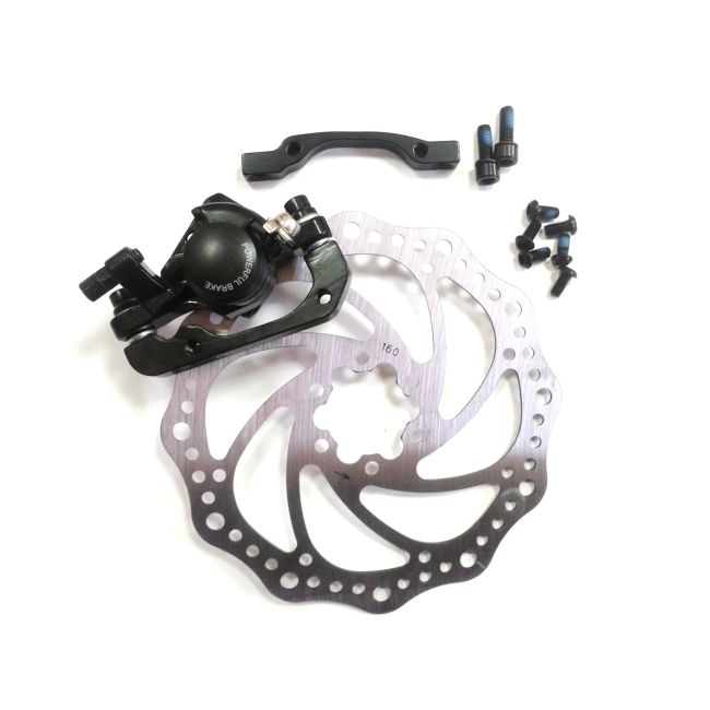 Frane Disc Mecanic Power Rush-550 Fata Sau Spate, Alu, disc160, Adaptor Fata180 Spate160, suruburi, complete, negre