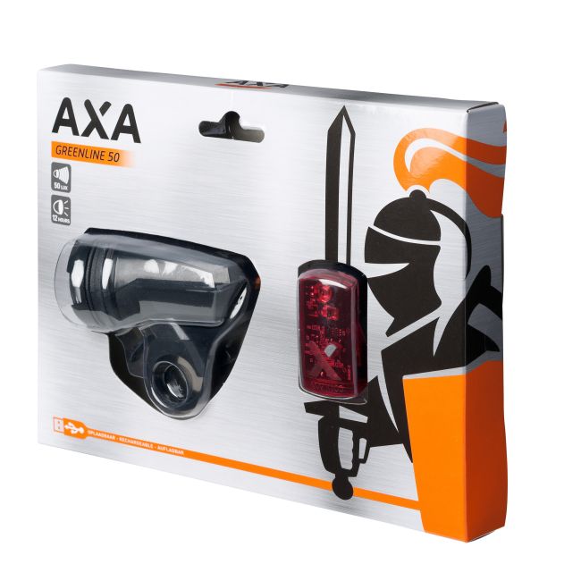 Far + stop AXA Greenline 50 lux USB 2 leduri - Negru