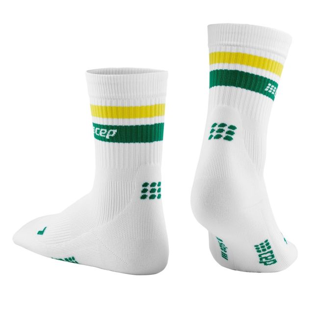 CEP - Sosete medii compresie 18cm pentru femei Mid Cut 80s - alb verde galben