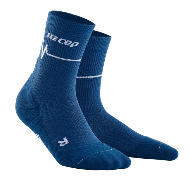 CEP - sosete medii de compresie 18cm pentru barbati Mid Cut Heartbeat - albastru inchis ocean alb