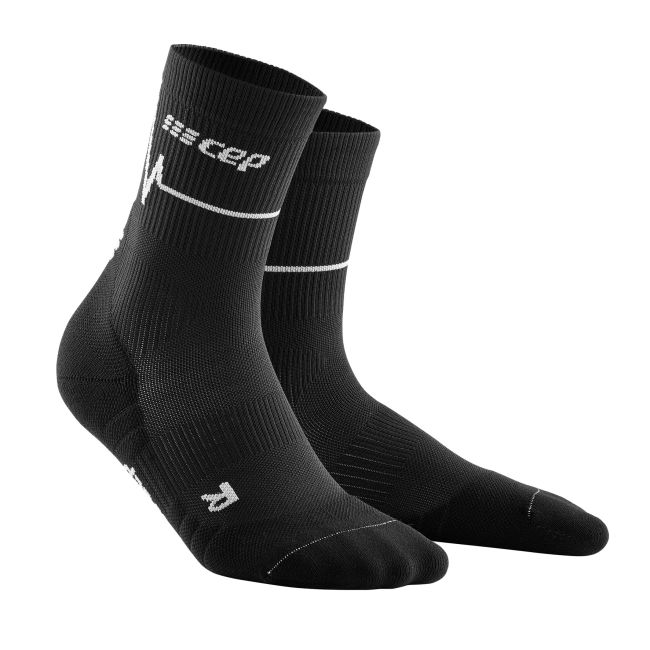CEP - sosete medii de compresie 18cm pentru barbati Mid Cut Heartbeat - negru dark clouds alb