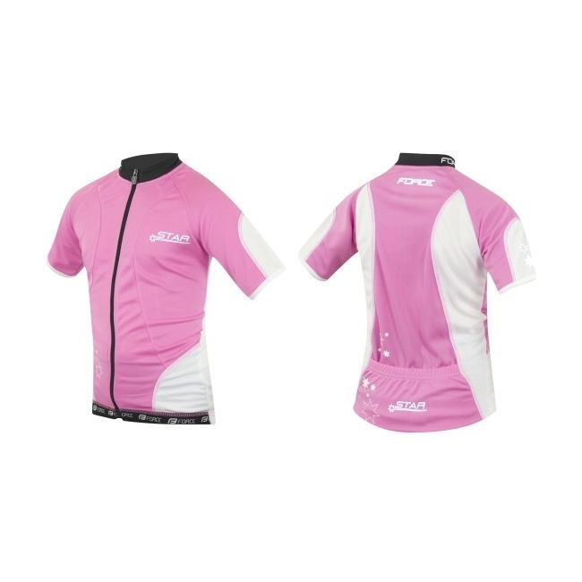 Tricou ciclism Force Kid Star 128-140 cm roz/alb