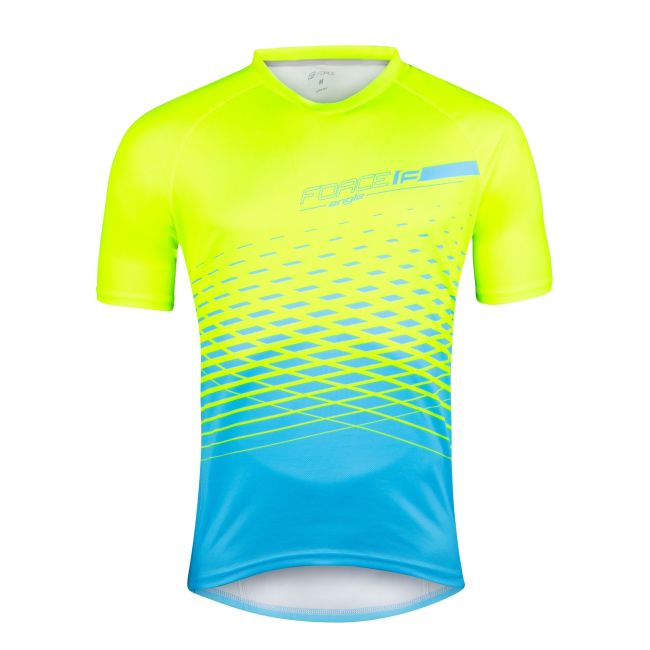 Tricou maneca scurta Force MTB Angle, albastru/fluo, 4XL