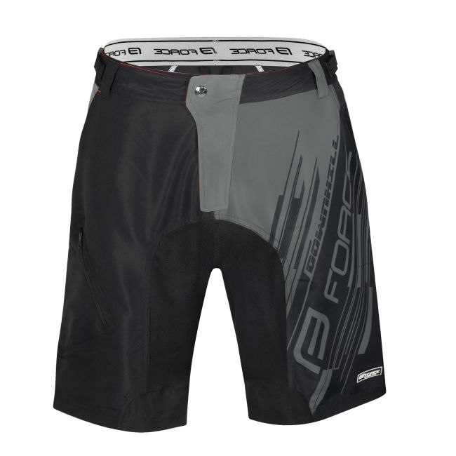 Pantaloni Force Downhill MTB cu sub-pantaloni cu bazon Negru/Gri XXL