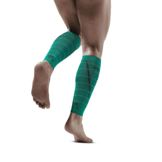 CEP - Compresie gamba barbati Reflective Calf Sleeves - verde gri reflectorizant