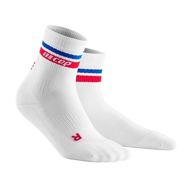 CEP - Sosete medii compresie 18cm pentru barbati Mid Cut 80s - alb albastru rosu