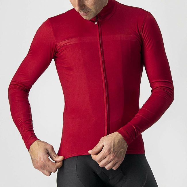 Castelli - bluza ciclism maneca lunga pentru barbati PRO Thermal Mid LS jersey - rosu inchis
