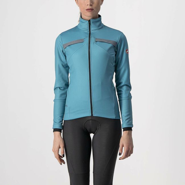 Castelli - jacheta ciclism vreme rece pentru femei Dinamica jacket - albastru teal gri reflectorizant