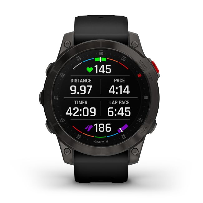 Garmin - Epix Gen 2 Sapphire smartwatch premium cu GPS si AMOLED - ramă gri din titanium DLC, carcasă neagră si curea din silicon neagră