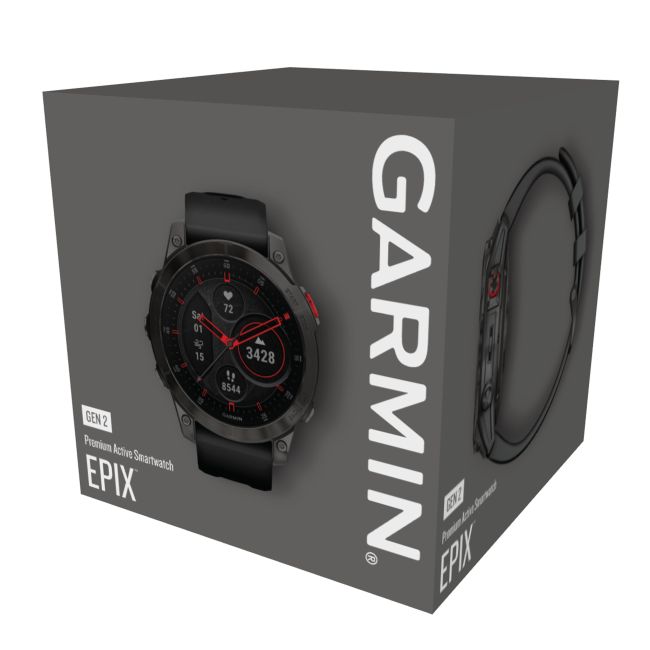 Garmin - Epix Gen 2 Sapphire smartwatch premium cu GPS si AMOLED - ramă gri din titanium DLC, carcasă neagră si curea din silicon neagră