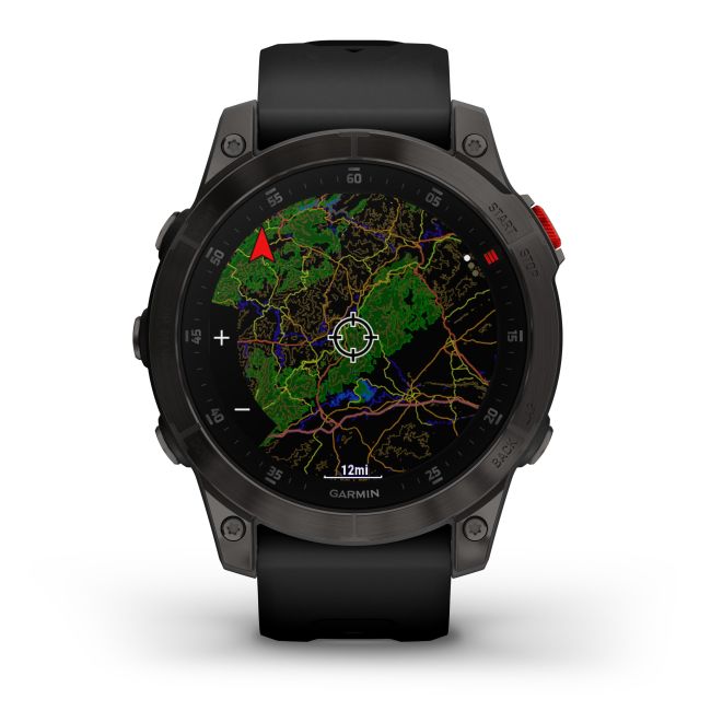 Garmin - Epix Gen 2 Sapphire smartwatch premium cu GPS si AMOLED - ramă gri din titanium DLC, carcasă neagră si curea din silicon neagră