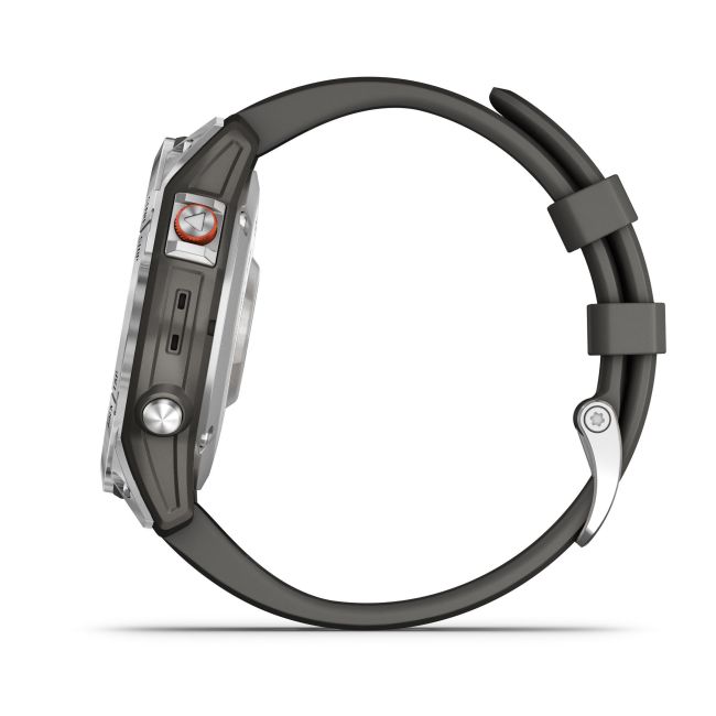 Garmin - Epix Gen 2 smartwatch premium cu GPS si AMOLED - ramă argintie din oţel inoxidabil, carcasă neagră si curea din silicon