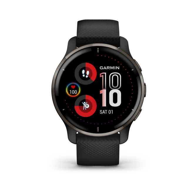 Garmin - Venu 2 Plus smartwatch cu GPS și AMOLED - ramă gri ardezie din oţel inoxidabil, carcasă neagră si curea din silicon