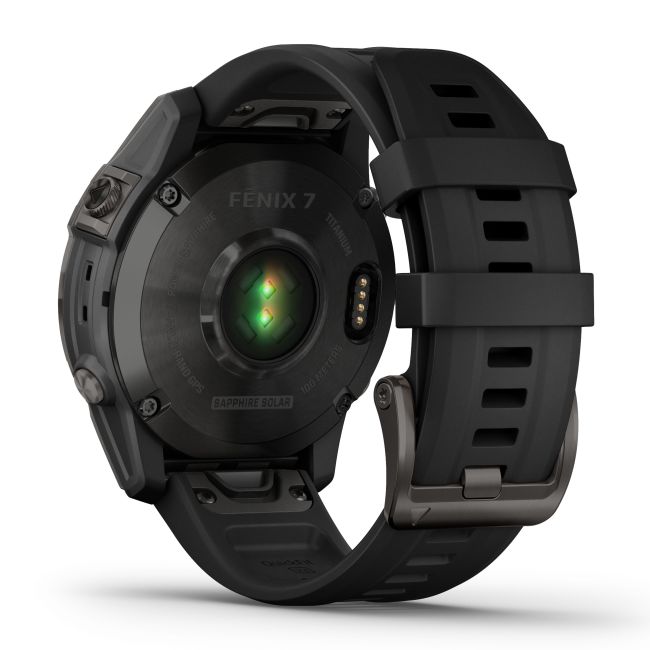 Garmin - fenix 7 Sapphire Solar ceas multisport cu GPS - ramă gri închis DLC Titanium și curea din silicon neagră