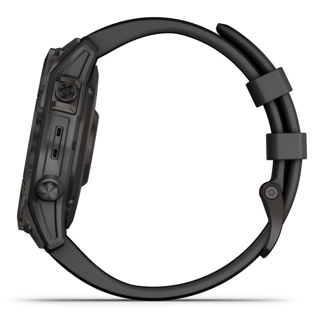 Garmin - fenix 7 Sapphire Solar ceas multisport cu GPS - ramă gri închis DLC Titanium și curea din silicon neagră