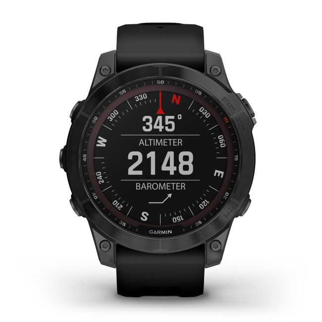 Garmin - fenix 7 Sapphire Solar ceas multisport cu GPS - ramă neagră DLC Titanium și curea din silicon neagră