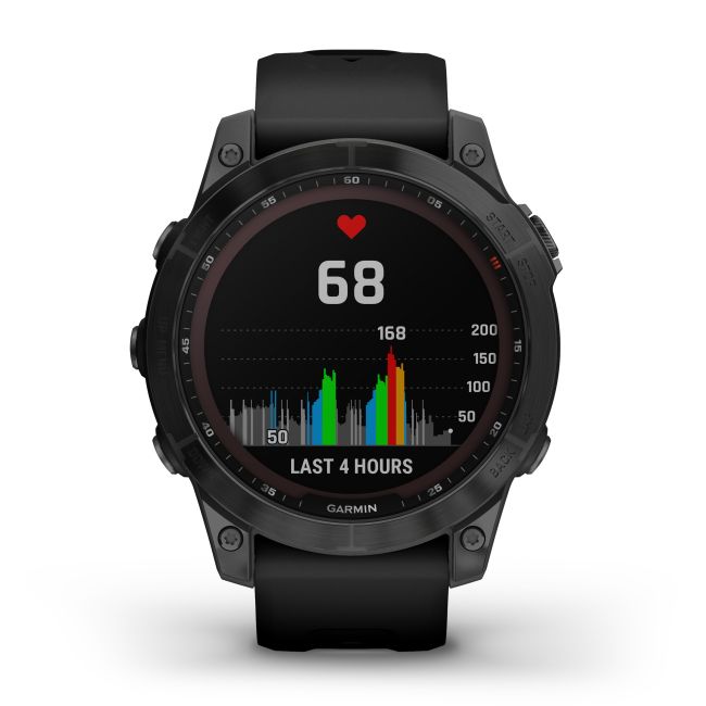 Garmin - fenix 7 Sapphire Solar ceas multisport cu GPS - ramă neagră DLC Titanium și curea din silicon neagră