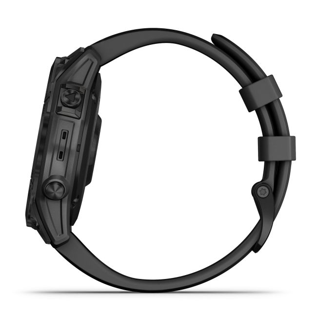 Garmin - fenix 7 Sapphire Solar ceas multisport cu GPS - ramă neagră DLC Titanium și curea din silicon neagră