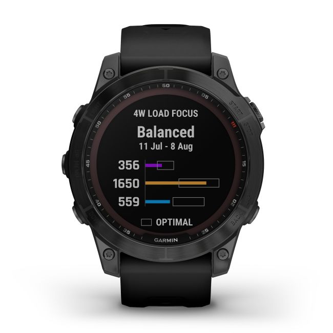Garmin - fenix 7 Sapphire Solar ceas multisport cu GPS - ramă neagră DLC Titanium și curea din silicon neagră