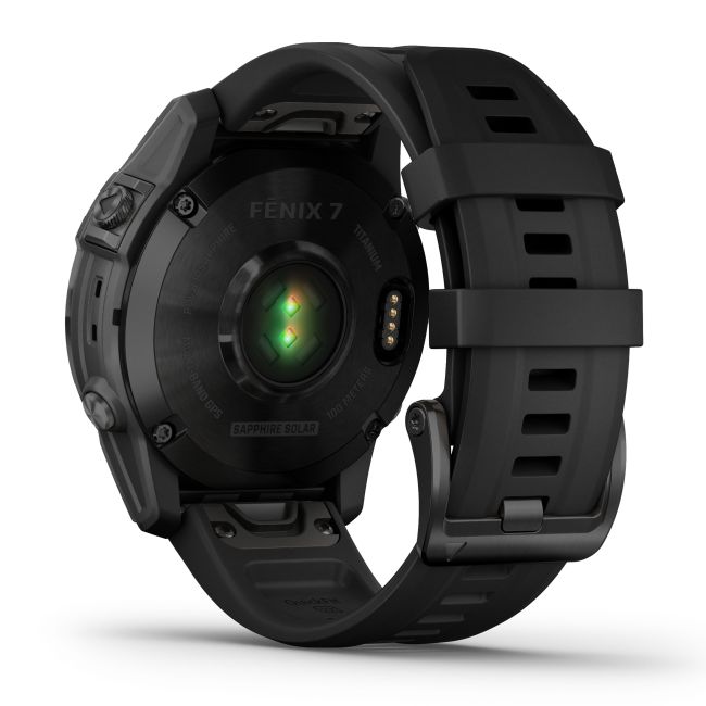Garmin - fenix 7 Sapphire Solar ceas multisport cu GPS - ramă neagră DLC Titanium și curea din silicon neagră