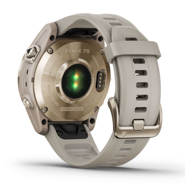 Garmin - fenix 7s Sapphire Solar ceas multisport cu GPS - ramă aurie Titanium si curea din silicon crem