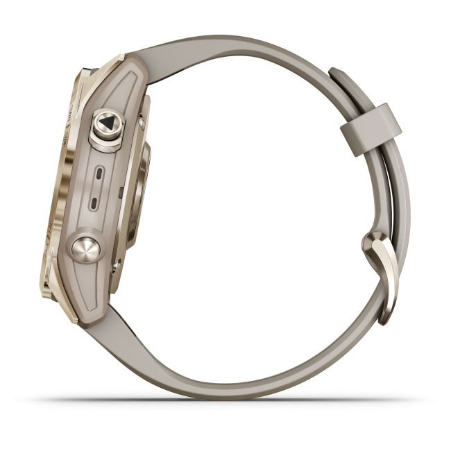 Garmin - fenix 7s Sapphire Solar ceas multisport cu GPS - ramă aurie Titanium si curea din silicon crem