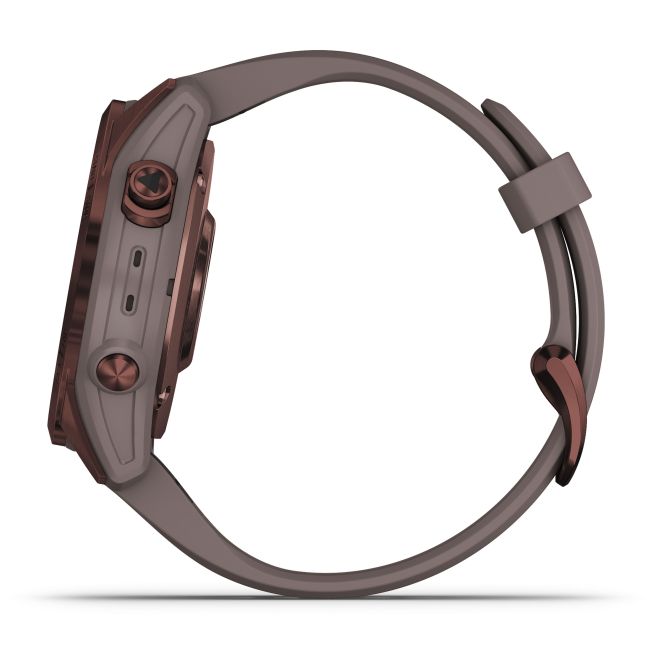 Garmin - fenix 7s Sapphire Solar ceas multisport cu GPS - ramă bronz închis Titanium si curea din silicon gri închis