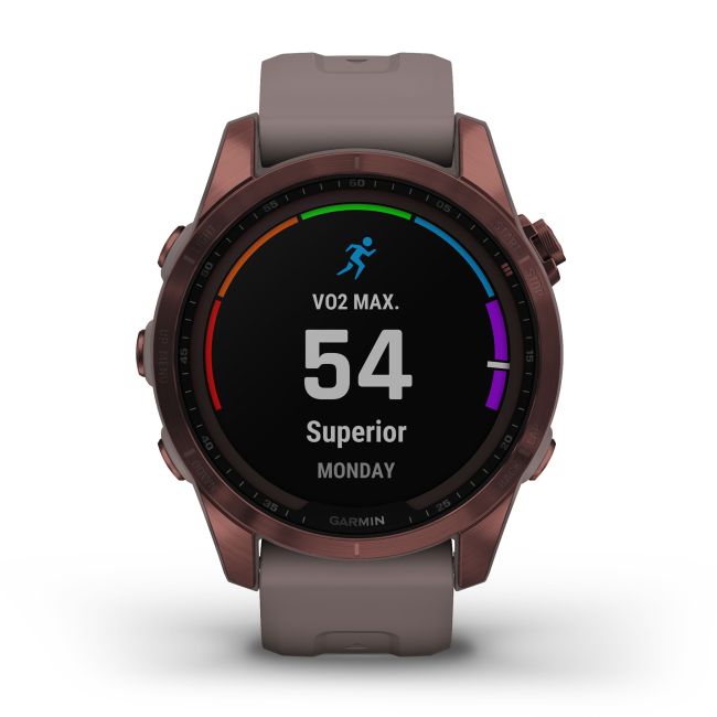 Garmin - fenix 7s Sapphire Solar ceas multisport cu GPS - ramă bronz închis Titanium si curea din silicon gri închis