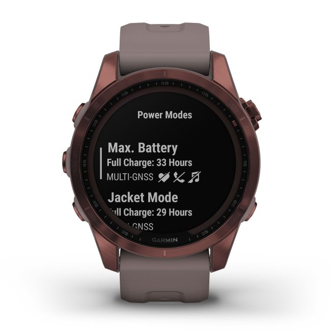 Garmin - fenix 7s Sapphire Solar ceas multisport cu GPS - ramă bronz închis Titanium si curea din silicon gri închis