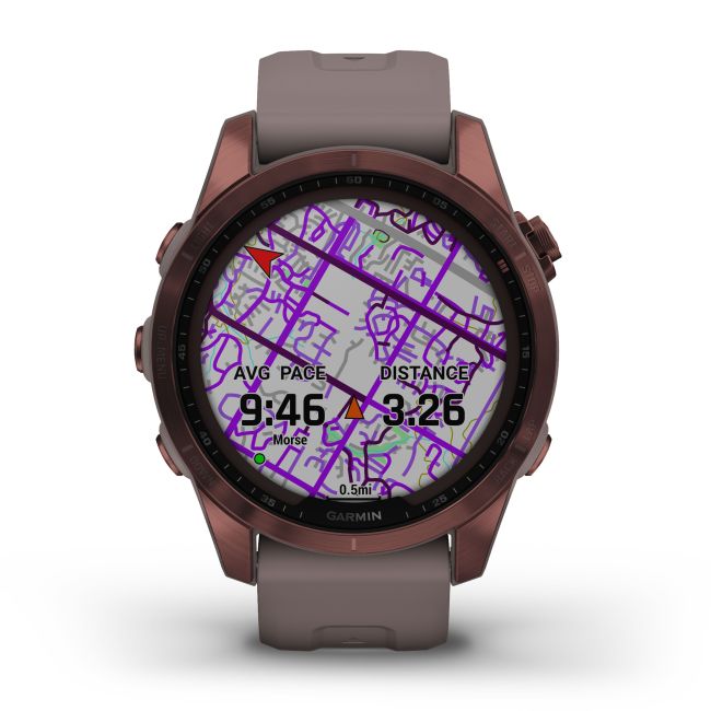Garmin - fenix 7s Sapphire Solar ceas multisport cu GPS - ramă bronz închis Titanium si curea din silicon gri închis
